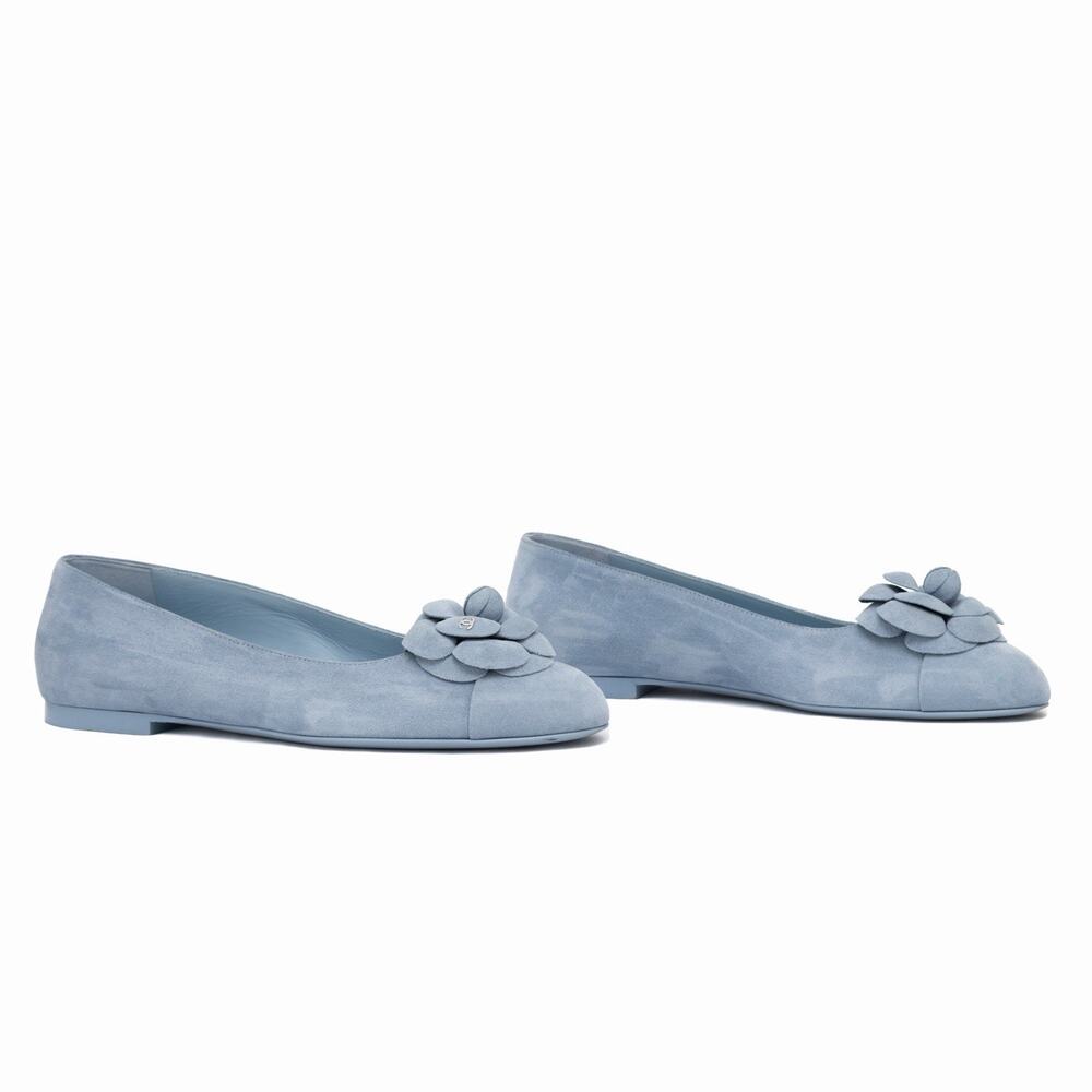 CHANEL 24P Suede Interlocking CC Camellia Cap Ballet Flats Blue Size 39 US 9 - Picture 7 of 16